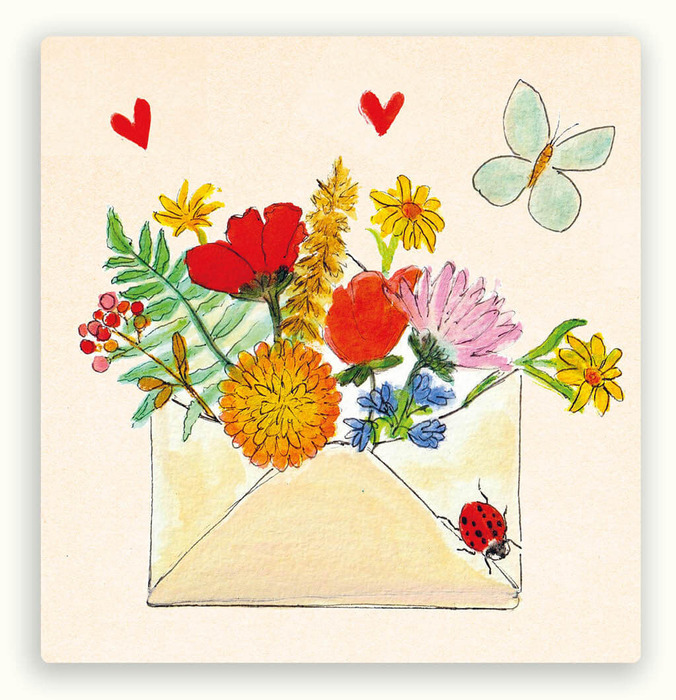 Kaart envelop bloemen hartjes