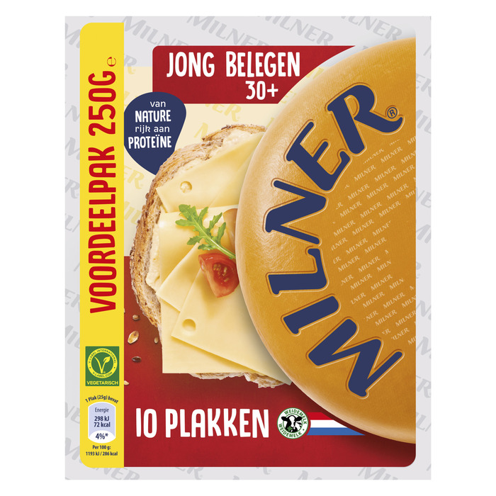 Milner Jong Belegen 30+ Kaas Voordeelpak 10 Plakken 250g (10 × 25g)