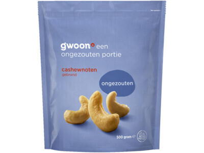 G'WOON CASHEWNOTEN ONGEZOUTEN 500GR