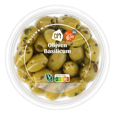 AH Groene olijven met basilicum (130g)