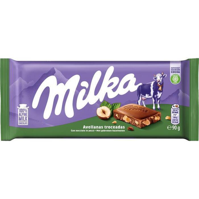 Milka Melkchocolade met gebroken hazelnoten (90g)