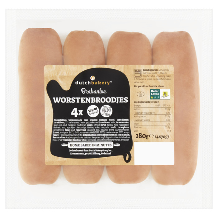 Dutch Bakery Brabantse Worstenbroodjes 4 x 70 g (4 × 70g)