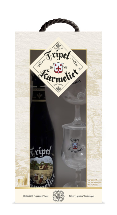 Tripel Karmeliet Historisch "3 Granen" Bier Fles + 2 x Tripel Karmeliet Glas 75 cl (0.75L)