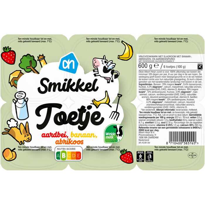 Smikkeltoetje aardbei, abrikoos, banaan (6 × 100g)