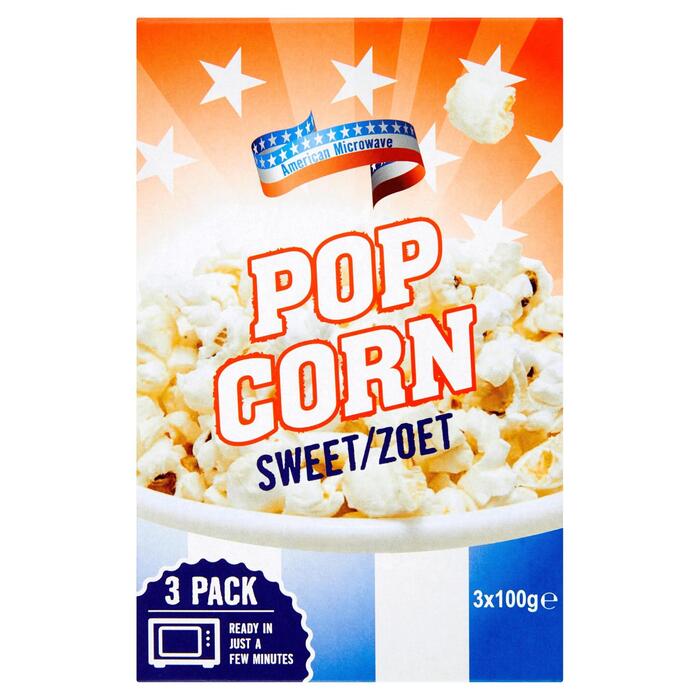 American Microwave Popcorn Zoet (3x100 gram) (Doos, 300g)