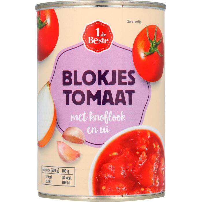 1 de Beste Tomatenblokjes knoflook en ui (400g)