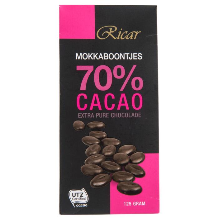 Ricar Mokkaboontjes 70% Cacao Extra Pure Chocolade 125g (125g)