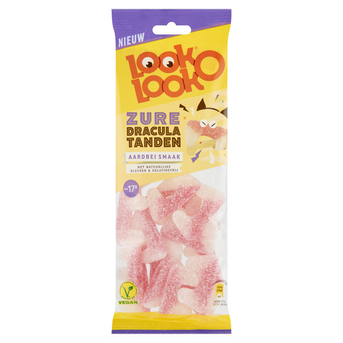 Look-O-Look Zure Dracula Tanden Aardbei Smaak 125 g (17 × 7.35g)