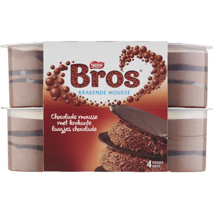 Bros krakende mousse melkchocolade 4st (Set, 4 × 57g)