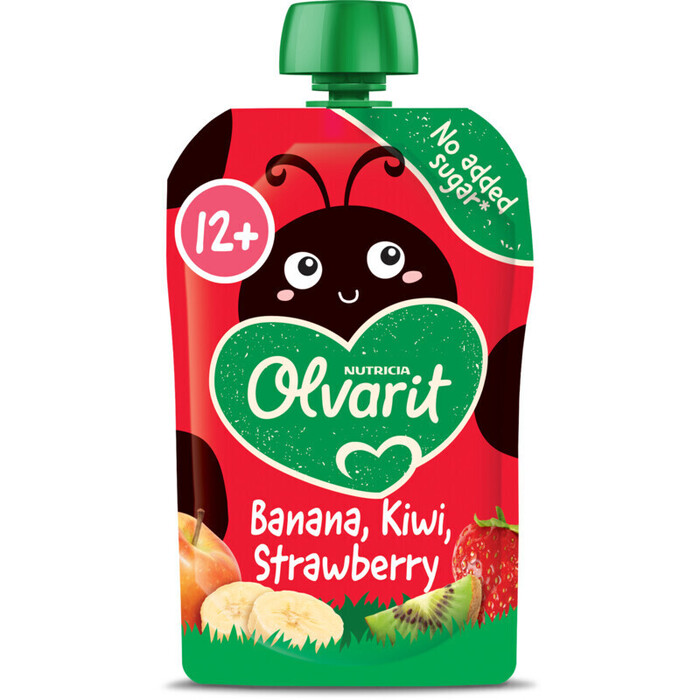 Olvarit Knijpfruit Banaan Kiwi Aardbei 12+ Maanden 100 g (Zak, 100g)