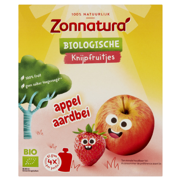 Kikker knijpfruit appel-aardbei (Stuk, 4 × 85g)