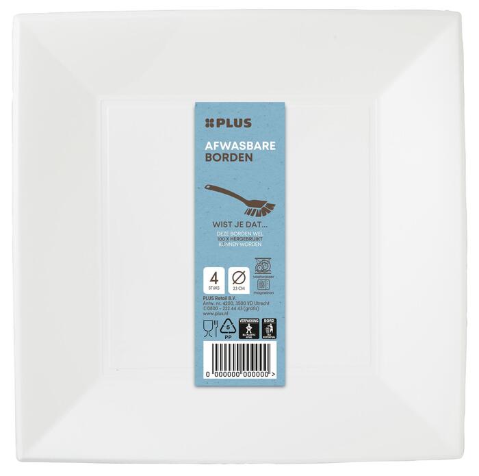 Bord herbruikbaar vierkant 23cm