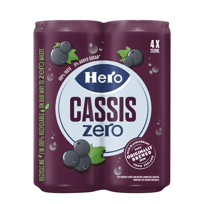 Hero Cassis Zero blikjes 4 x 250 ml (4 × 250ml)