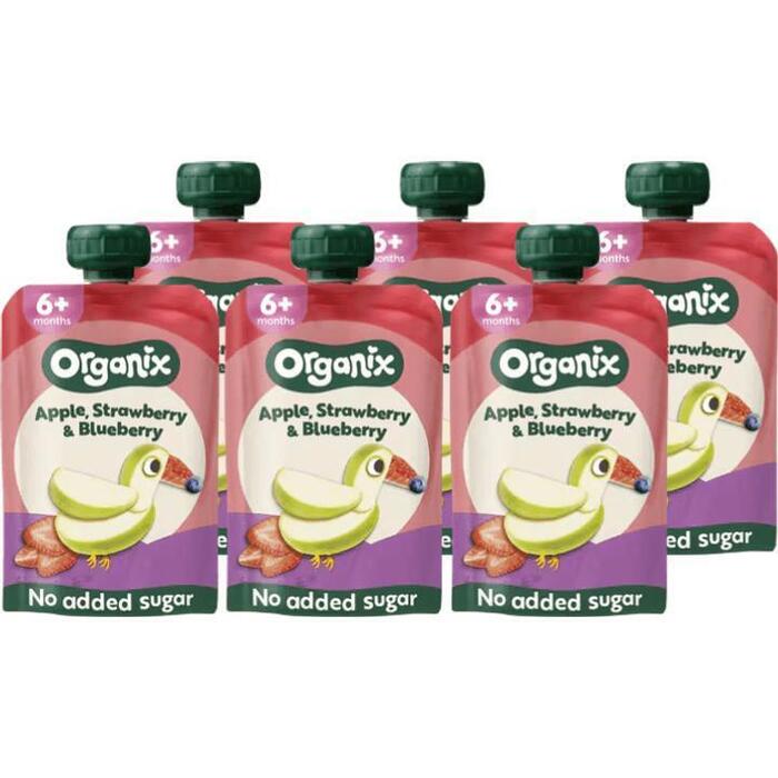 6 x Organix Knijpfruit Appel, Aardbei & Bosbes 6+m (100g)