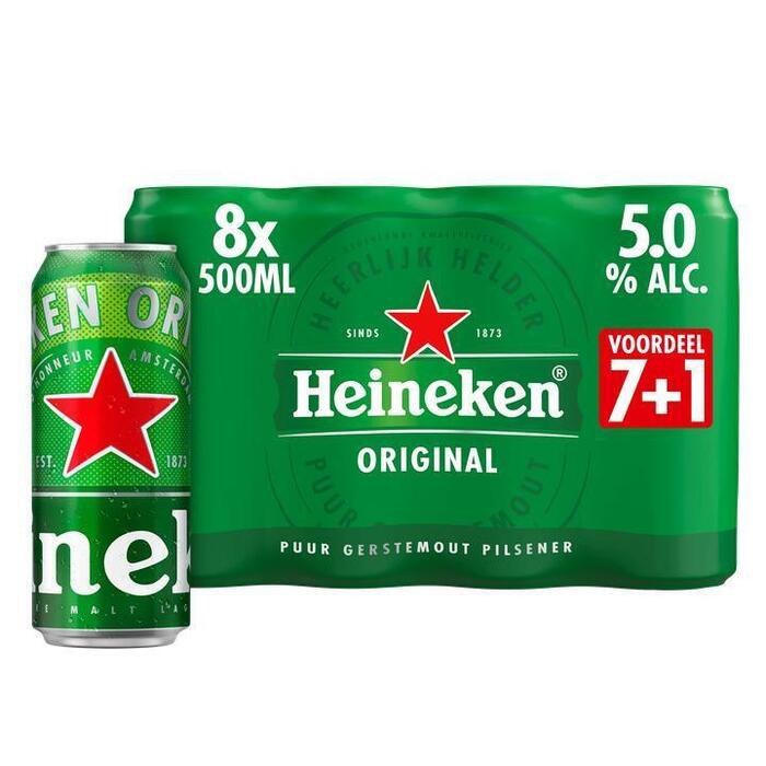 Heineken Premium Pilsener Bier Blik 7+1 x 500 ml (8 × 0.5L)