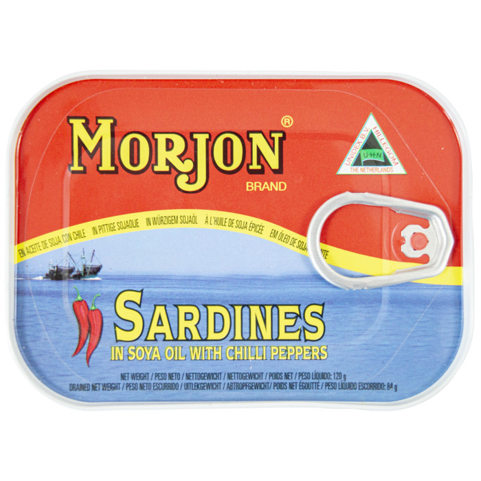 Sardines in sojaolie met tabascopepers (blik, 120g)