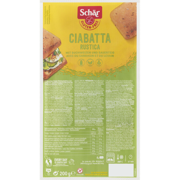 Schär Gluten Free Ciabatta Rustica 4 x 50 g (Stuk, 200g)