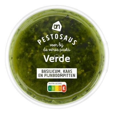 Smeuïge groene pesto met basilicum, kaas een pijnboompitten (bak, 125g)
