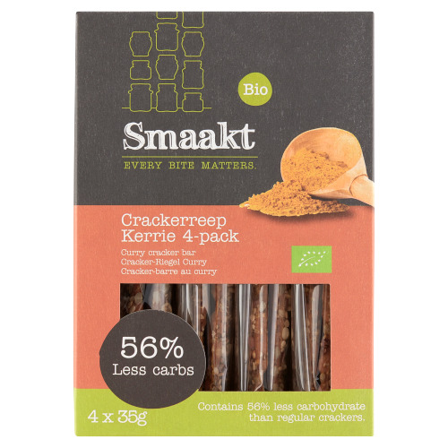 Smaakt Bio Crackerreep Kerrie 4 x 35 g (Doos, 35g)