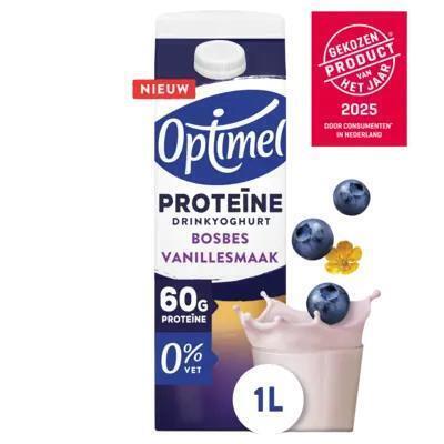 Optimel Proteïne Drinkyoghurt Bosbes Vanillesmaak 0% Vet 1L (1L)