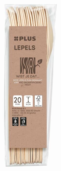 PLUS Lepel hout FSC 160mm (Zak, 50g)
