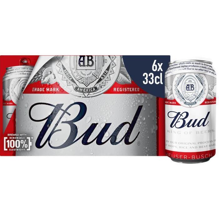 Bud pils blik 33 cl (rol, 6 × 33cl)