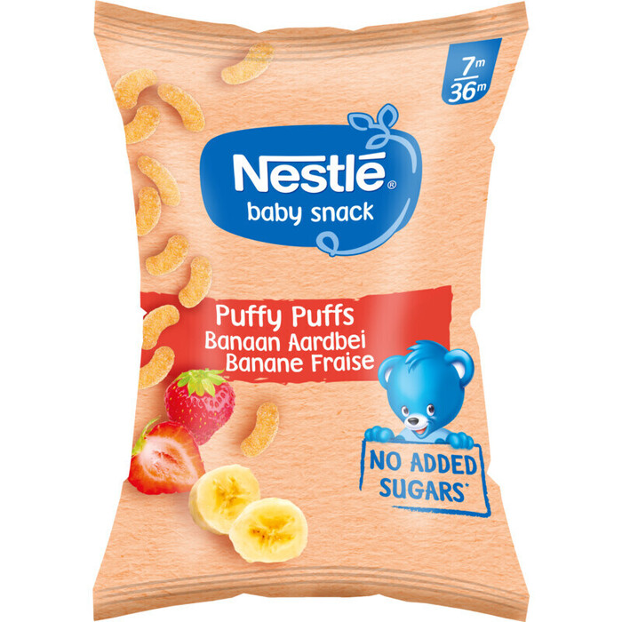 Nestlé Baby snack puffy puffs banaan aardbei 7+ (28g)
