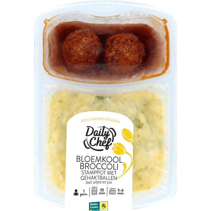 Bloemkool-broccoli stamppot met gehakballen (500g)