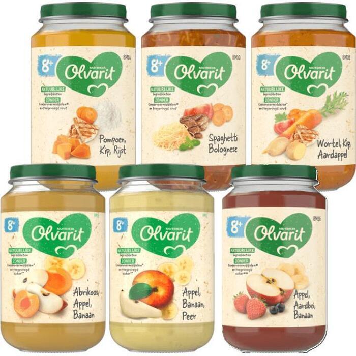 Olvarit 8+ Maanden Maaltijdpotjes en Fruitpotjes 6 x 200g