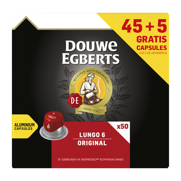 Douwe Egberts Lungo 6 Original Gemalen Koffie 45 + 5 Capsules Gratis 260g (50 × 5.2g)