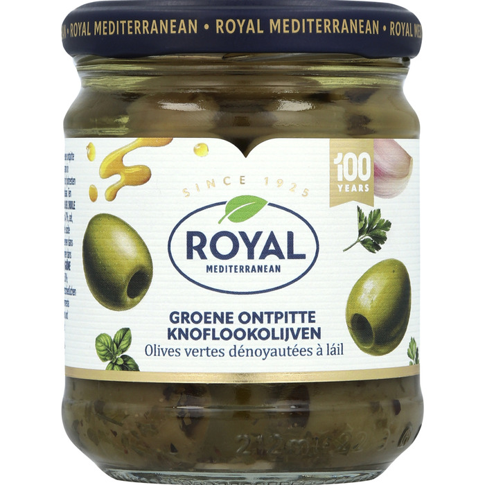 Royal Olijven groen knoflook zonder pit (190g)