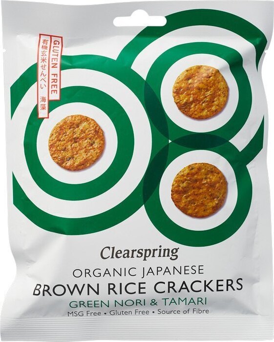 Japanse bruine rijst crackers groene nori & tamari (40g)