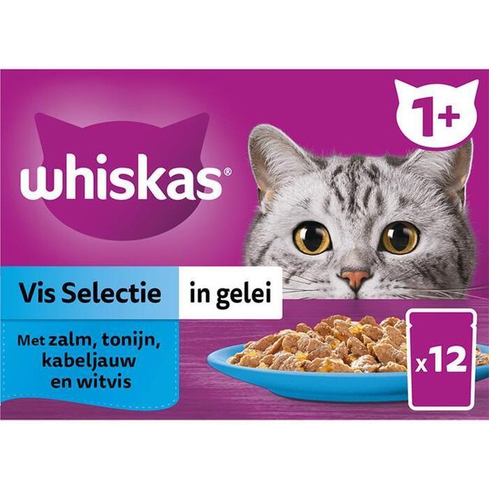 Whiskas 1+ Natvoer - Vis - Selectie in gelei - maaltijdzakjes 12 x 85g (12 × 85g)