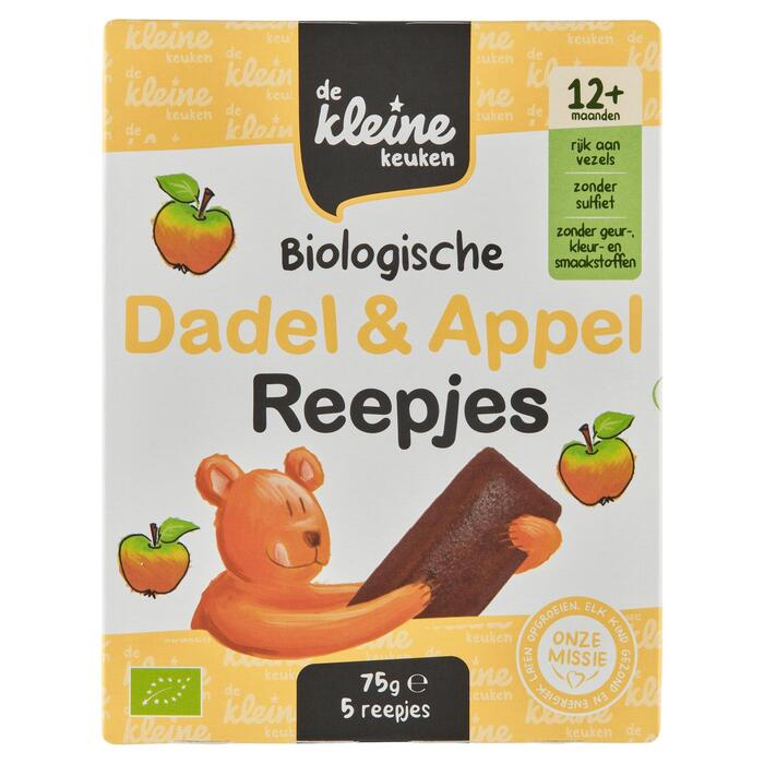 De Kleine Keuken Fruitreepjes van dadel en appel 12+ bio (Doos, 75g)
