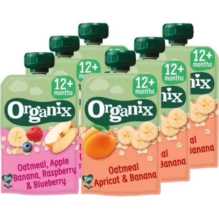 Organix Knijpfruit Oatmeal 12+m 2 Smaken Pakket 6 stuks