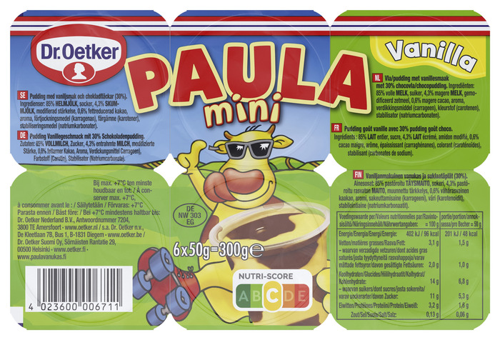 Dr. Oetker Paula Mini Vanille met choco vlekken (Stuk, 6 × 50g)