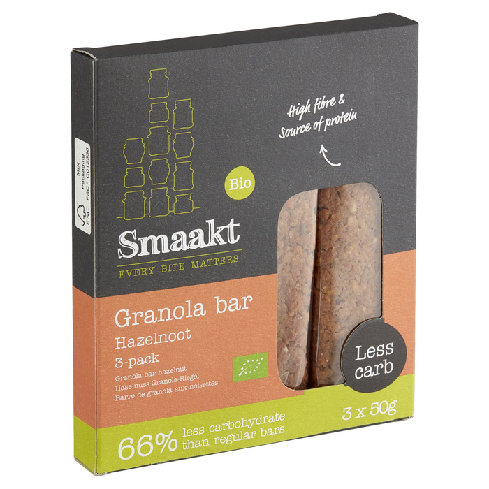 Smaakt Bio Granola Bar Hazelnoot 3 x 50 g (3 × 50g)
