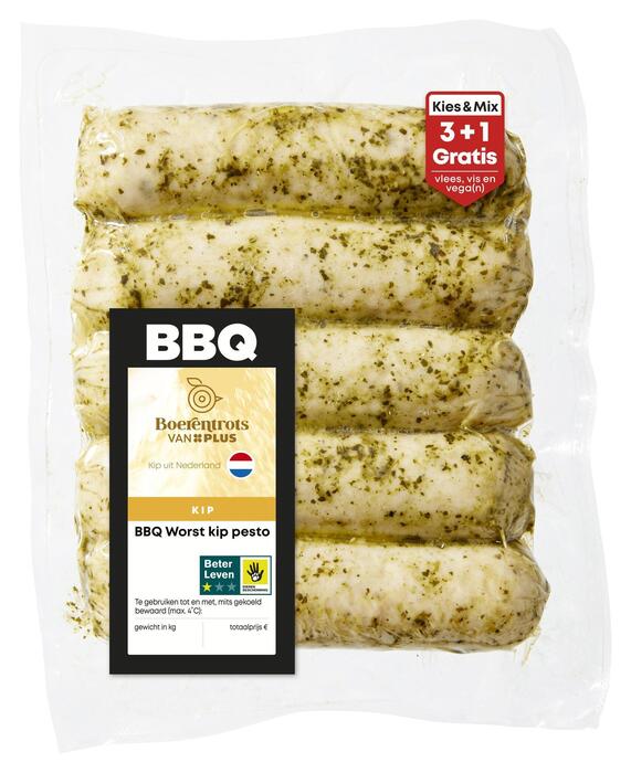 PLUS Boerentrots BBQ worst kip pesto (Zak, 5 × 65g)