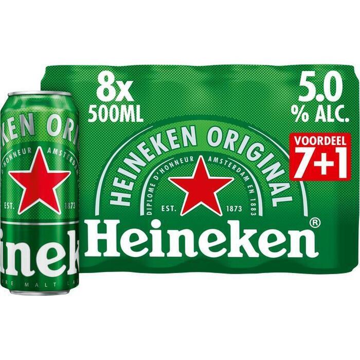 Heineken Premium Pilsener Bier Blik 7+1 x 500 ml (8 × 0.5L)
