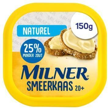 Milner Slankie smeerkaas naturel 20+ (kuipje, 150g)
