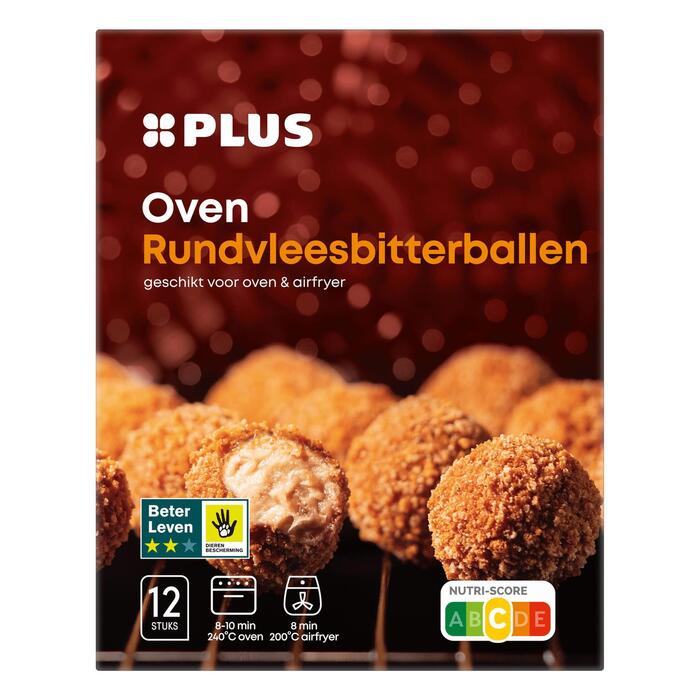 PLUS Oven rundvleesbitterballen BLK 12ST (Doos, 300g)