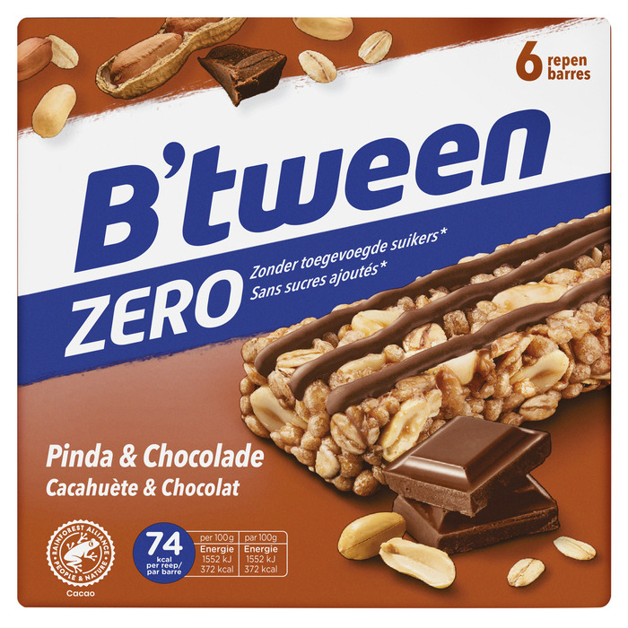 HERO B'tween Mueslireep Zero Pinda Chocolade 6 x 20g (6 × 20g)