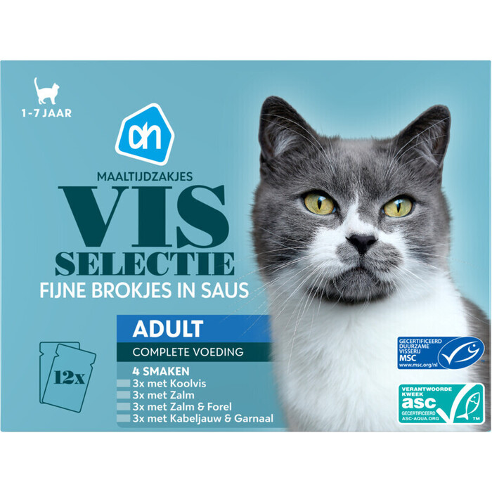 AH Fijne brokjes in saus (voor de kat) (12 × 100g)