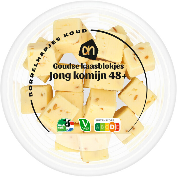 AH Goudse kaasblokjes jong komijn 48+ (120g)