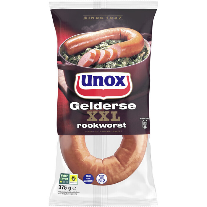 Unox Gelderse XXL Rookworst 375 g (plastic, 375g)