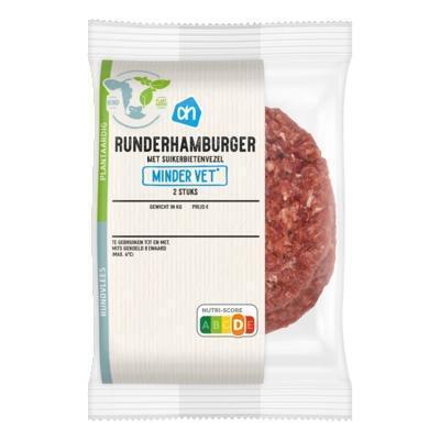 AH Runderhamburger minder vet 2 stuks (2 × 100g)