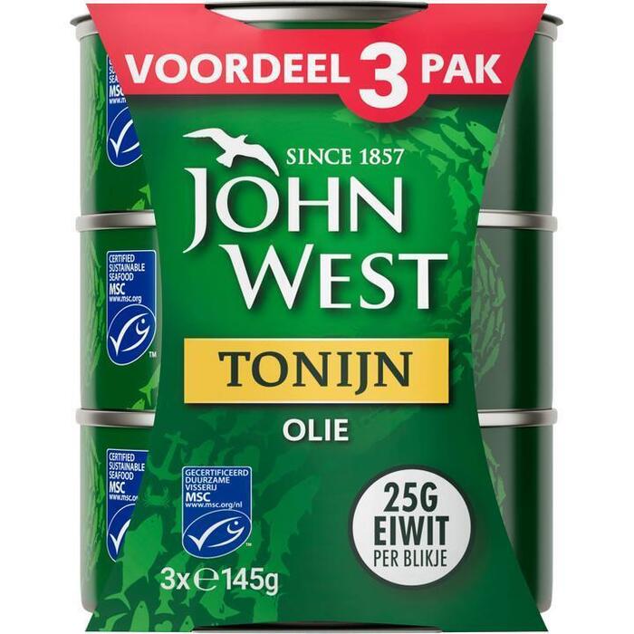 John West tonijnstukken in zonnebloemolie 3 x 145 gram (3 × 145g)