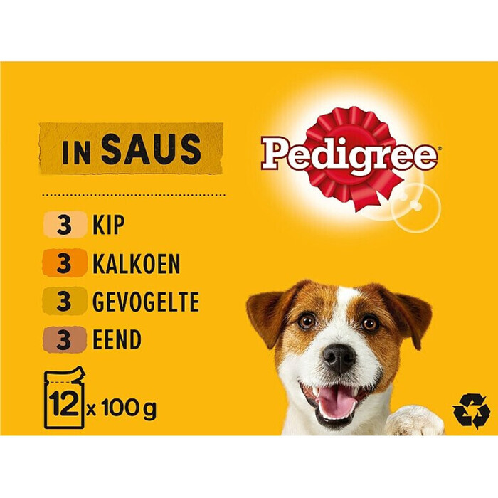 Pedigree Adult Maaltijdzakjes - Gevogelte & Groenten in Saus - Hondenvoer - 12 x 100 g (1.2kg)