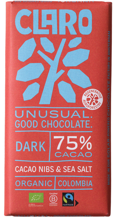 Claro Reep 75% dark cacao nibs & seasalt (80g)