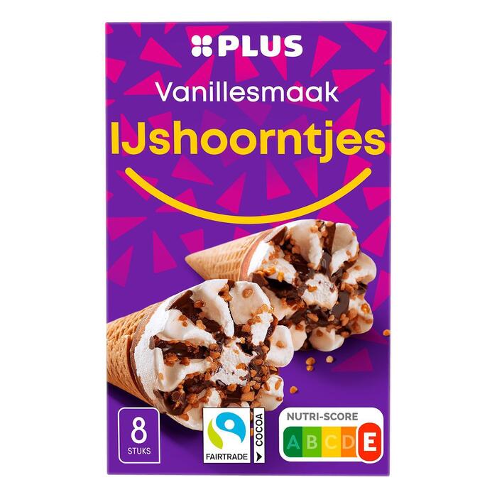 PLUS Ijshoorntjes vanille smaak (Doos, 556g)